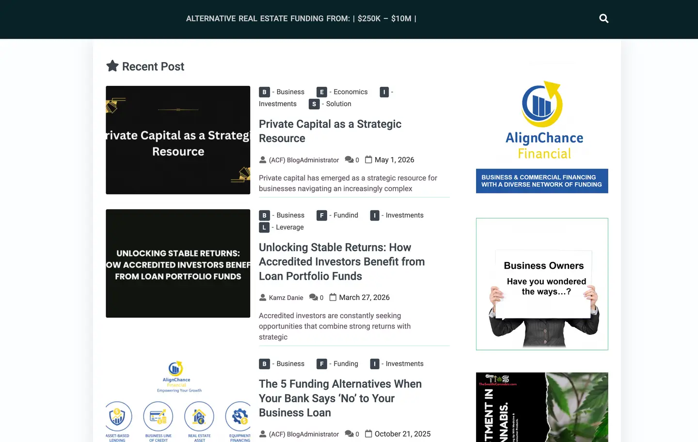 Align Chance Financial blog platform developed by Encoder Technologies — view 1