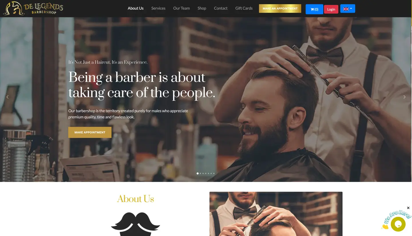 De Legends Barbershop website with appointment booking and grooming services — view 1