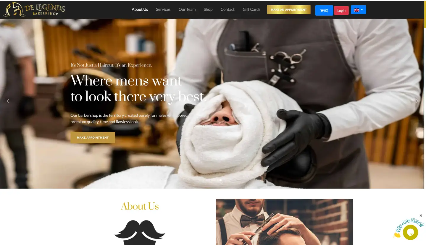 De Legends Barbershop website with appointment booking and grooming services — view 3