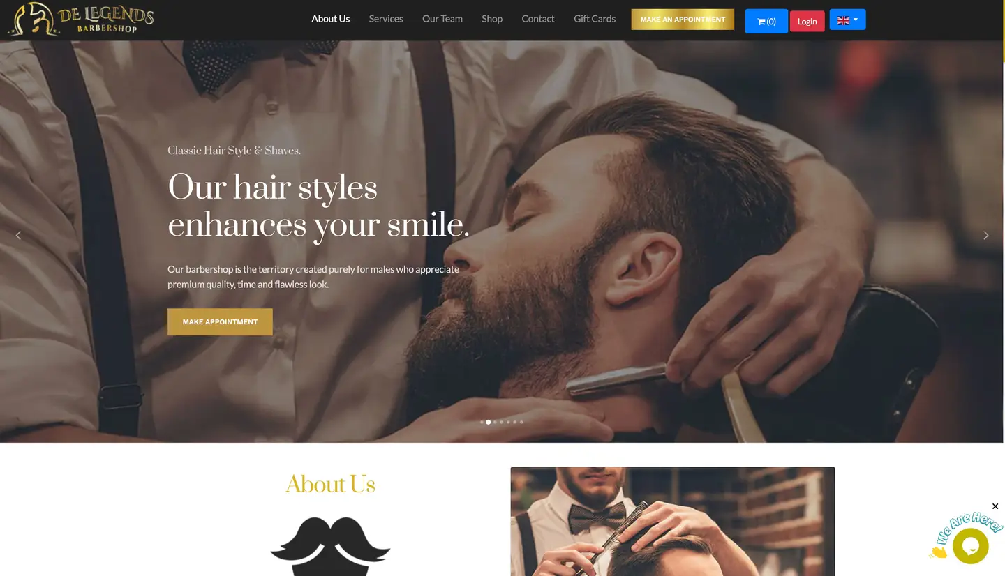 De Legends Barbershop website with appointment booking and grooming services — view 4