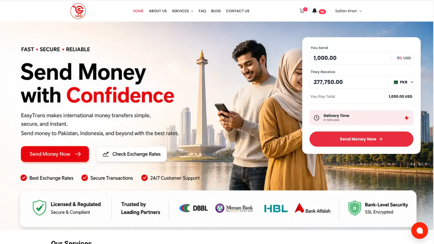 EasyTrans financial services website developed by Encoder Technologies — view 1