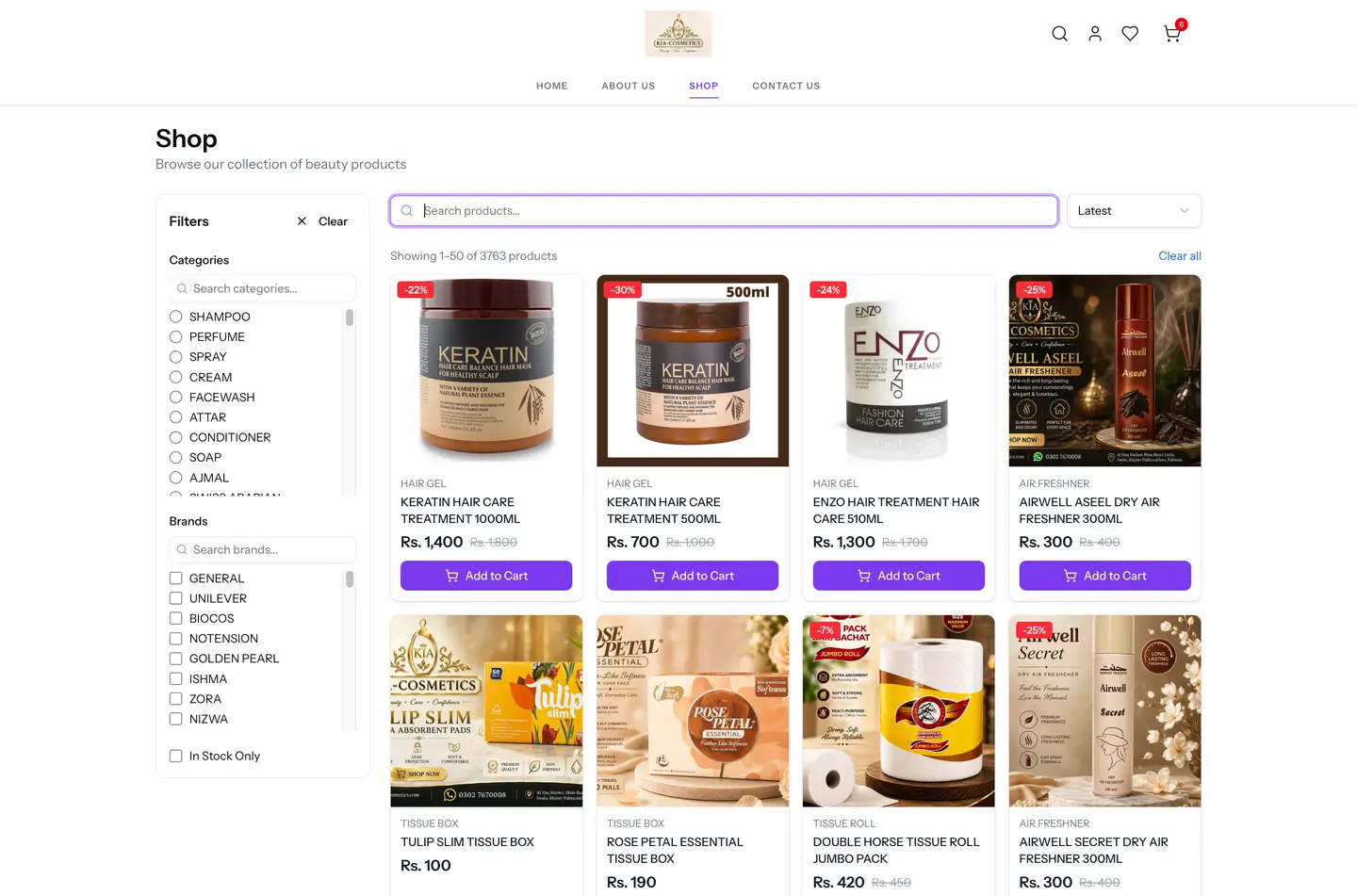 KIA Cosmetics eCommerce website for beauty and skincare products developed by Encoder Technologies — view 3