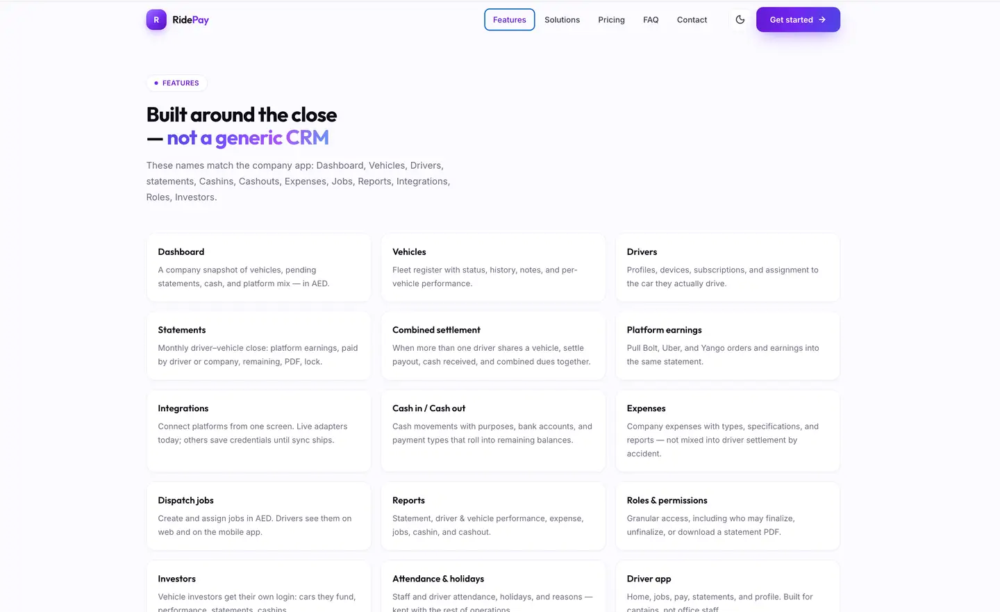 RidePay business website for fleet operations, payments and trip tracking — view 2