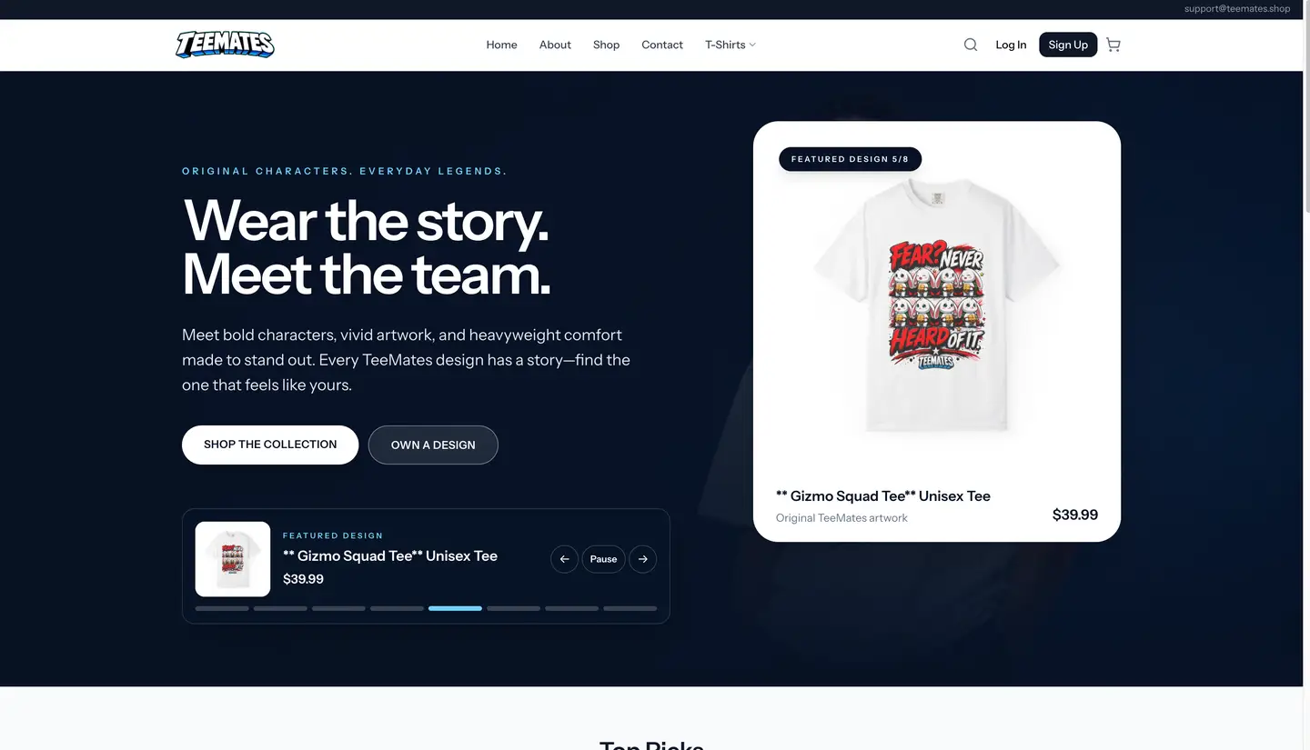 TeeMates eCommerce online store developed by Encoder Technologies — view 1